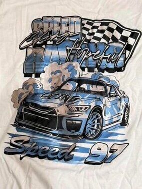 White Graphic Car Racing Tee Small